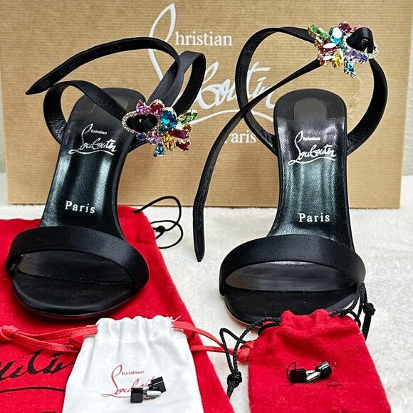 Christian Louboutin Goldie Joli 100 Embellished Satin Heels - Women's NWT US 7 - Picture 9 of 12